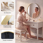 NEWBULIG 24-Inch Round Wall Mirror, Bathroom Wall Circle Mirror - Image 4