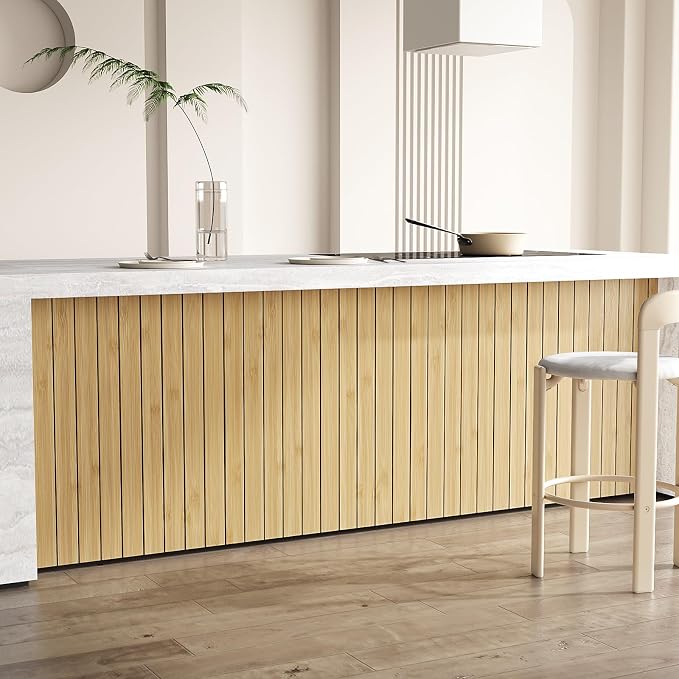 VEELIKE Natural Bamboo Slat Wall Panels Peel and Stick 3D Textured Wood Grain - Image 7