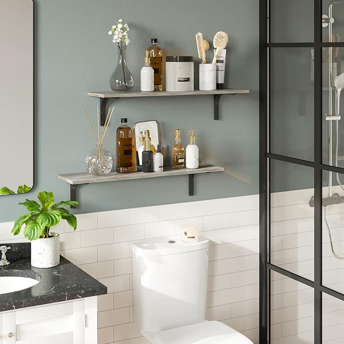 DINZI LVJ Long Wall Shelves, 31.5 Inch Wall Mounted Shelves Set of 2, - Image 6