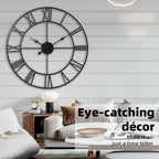 30 Inch Wall Clock Decorative, Oversized Large Black Metal Roman Numeral Silent - Image 7