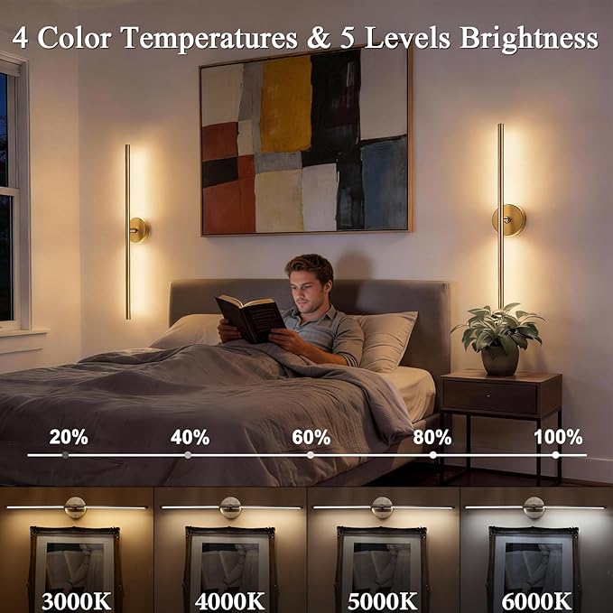 Battery Operated Wall Sconce Set of Two: Gold Wireless Rechargeable Wall Light - Image 7
