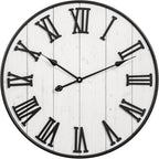 Large Rustic Wooden Wall Clock, 24 Inch Whitewashed Farmhouse Wall Clock by MACVAD