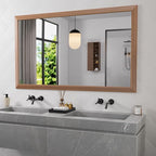Amorho Bathroom Mirror, 60 X36 Inch Wall Mirror, Walnut Wood Grain Metal Framed by Amorho