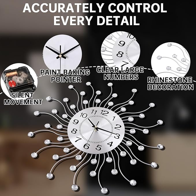 Large Wall Clock for Living Room Decor, Quiet Metal Quartz Clocks Modern Dial - Image 2