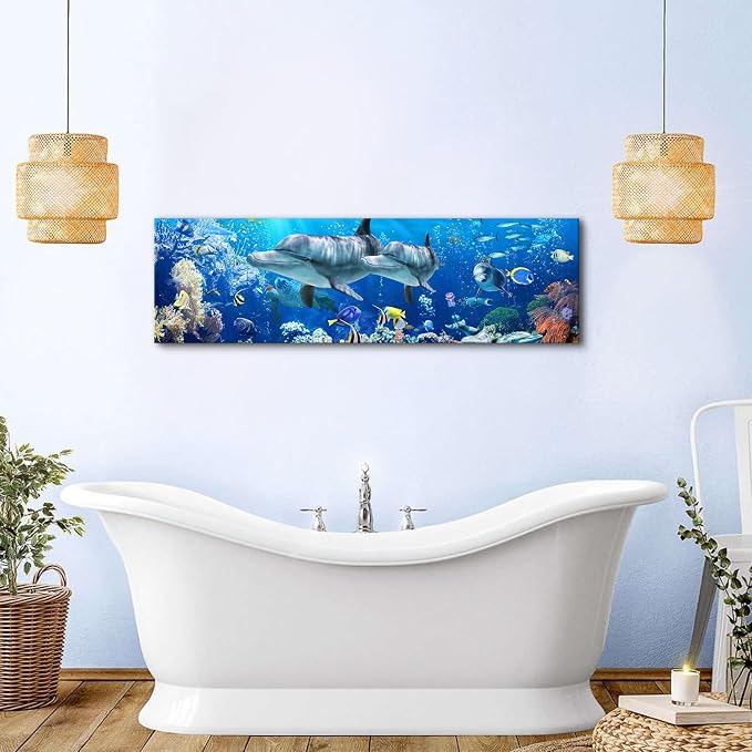Ocean Dolphin Wall Art for Bathroom Nautical Theme Picture Photo Coastal Room - Image 5