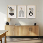 Framed Neutral Boho Wall Art Bedroom, 3 Piece Beige Mid Century Modern - Image 3