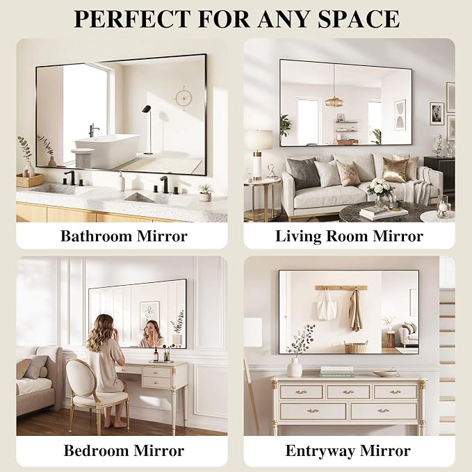 Koonmi Black Mirrors for Wall, 24x36 Inch Bathroom Mirror, Rectangular Wall - Image 7