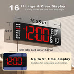 JALL 16" Large Digital Wall Mount Clock, Count Down Timer, Big LED, RGB Color - Image 2