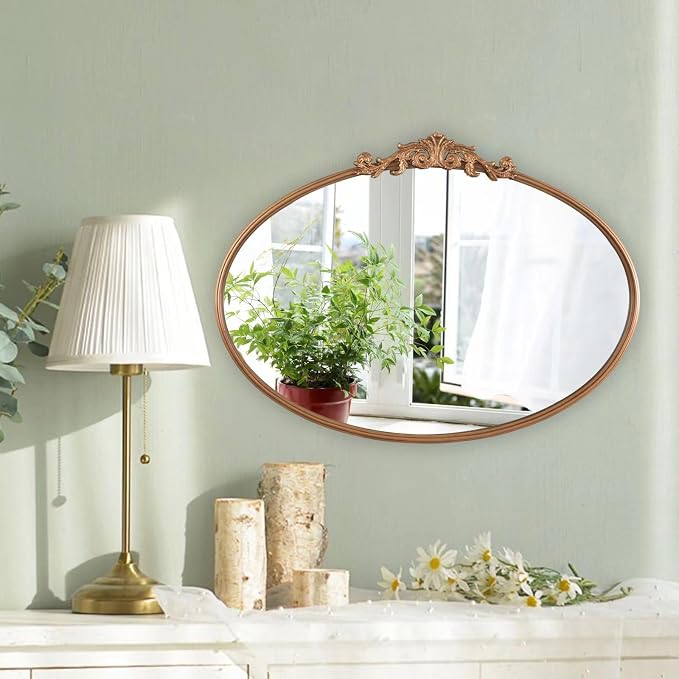 HQiJun Oval Gold Mirror for Bathroom Vanity, Baroque Ornate Vintage Wall Mirror by HQiJun