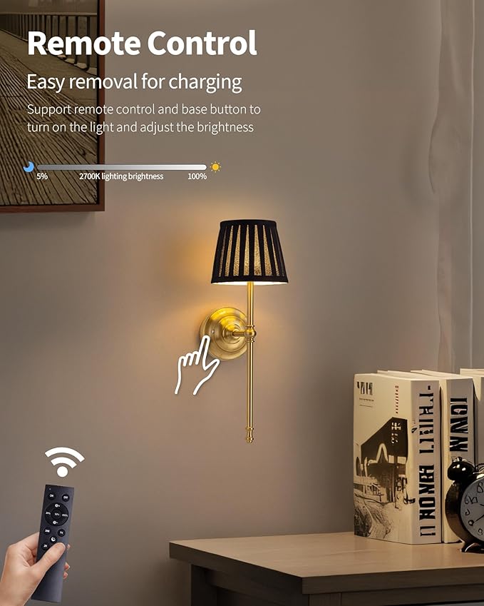 KDG Cordless Wall Sconces Set of 2, Small Wireless 5200mAh Rechargeable Battery - Image 6
