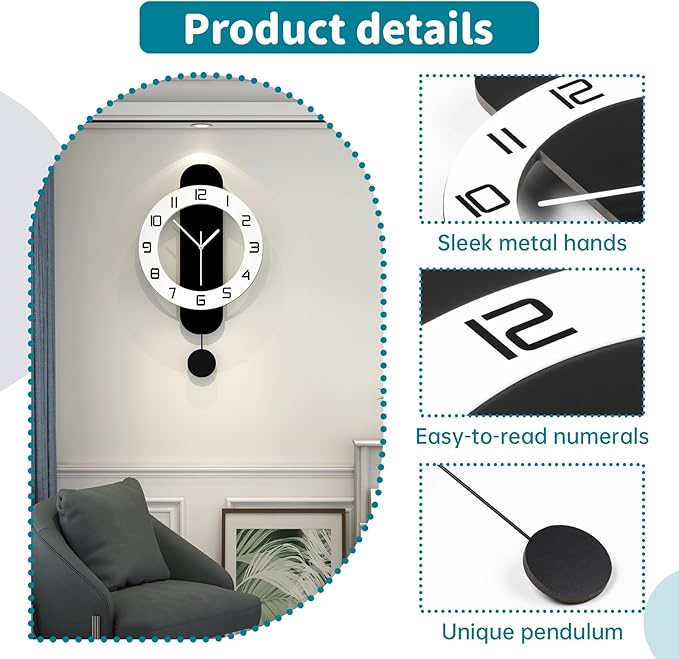 Modern Wall Clock Battery Operated Large Clock - Image 5