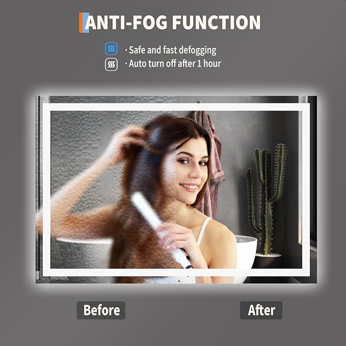 LED Bathroom Mirror 45 x 30 inch, Lighted Bathroom Vanity Mirror - Image 4