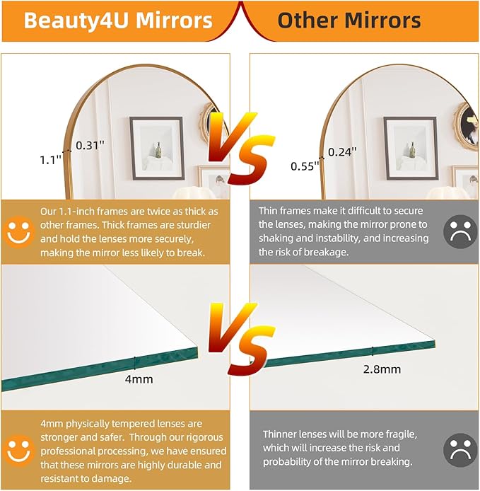 Beauty4U Arched Full Length Mirror, Standing or Leaning, Bedroom Dressing Mirror - Image 4