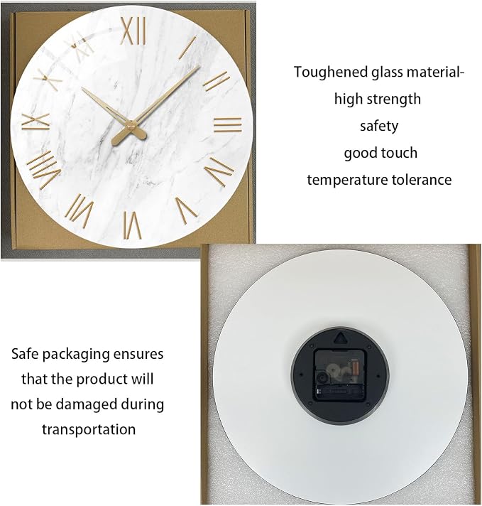 Round Marble Battery Wall Clock Modern 14 Inch White Minimalist Wall Clock - Image 6