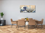 Wieco Art Great Wave of Kanagawa Katsushika Hokusai 3 Piece Modern Stretched - Image 6