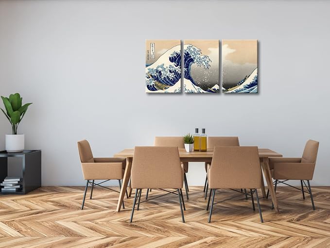 Wieco Art Great Wave of Kanagawa Katsushika Hokusai 3 Piece Modern Stretched - Image 6