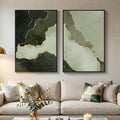 Large Framed Green Abstract Wall Art Set of 2, Modern Canvas Prints Paintings by Cuspin