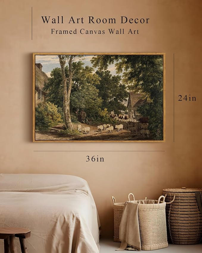 InSimSea Framed Canvas Wall Art Vintage Decor, Room Decor Classical Countryside - Image 4