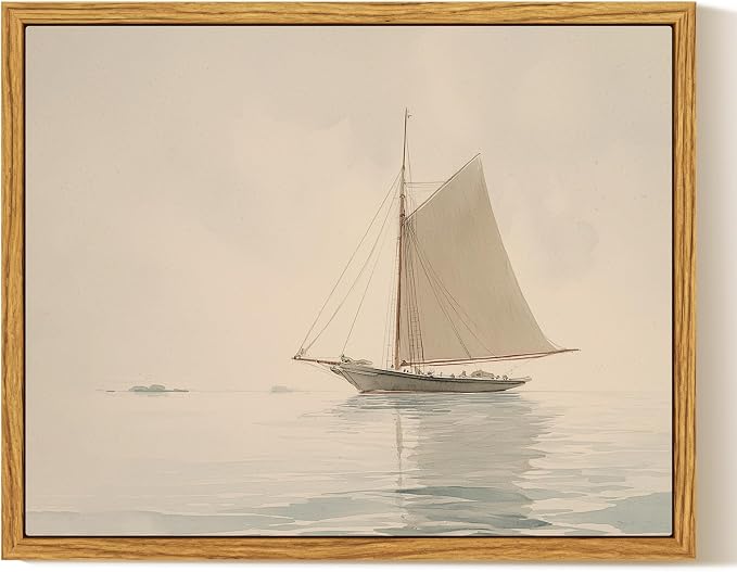 InSimSea Framed Canvas Wall Art, Vintage Sailboat Painting, Rustic Ocean Decor by InSimSeaArt