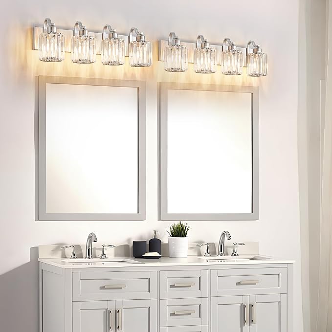 4 Lights Brushed Nickel Vanity Light Crystal Wall Light Bathroom Light Fixtures - Image 7