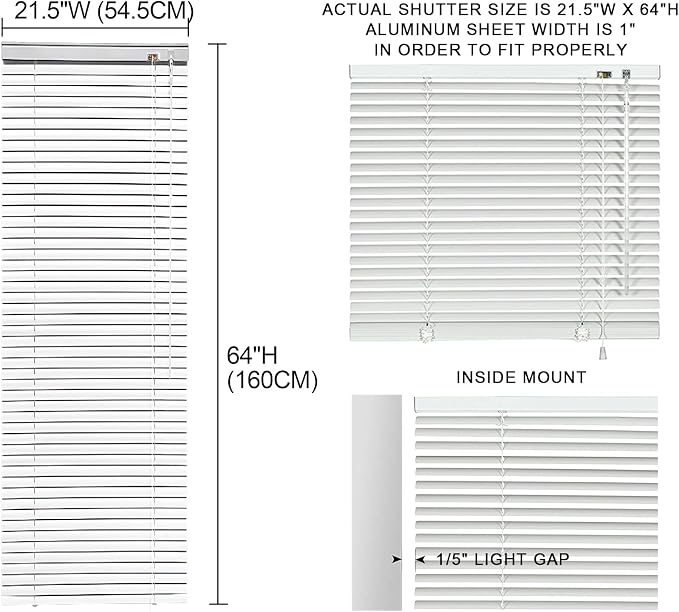 YIIBAII Mini Blinds Suitable for 22" W x 64" H Windows 1" Aluminum Horizontal - Image 6