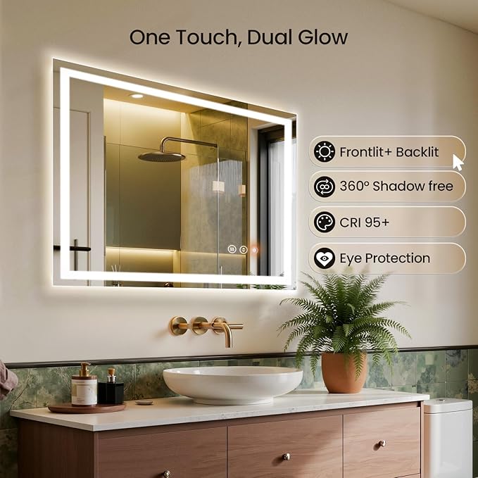 48X24 LED Bathroom Mirror with Lights, Backlit + Front Lit, Lighted Bathroom - Image 4