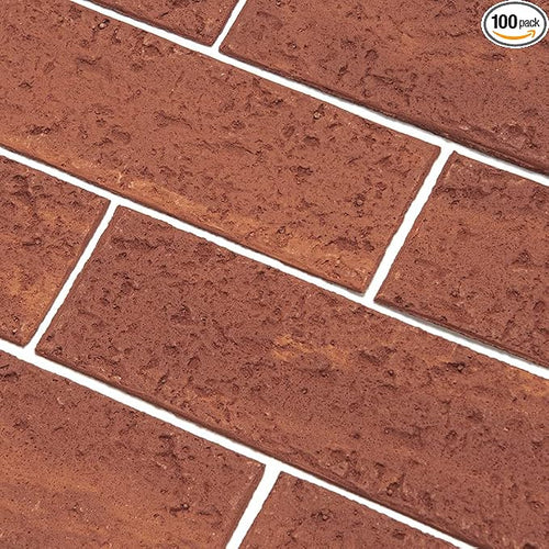100 Red Faux Brick Wall Tiles, Inorganic Minerals, 3D Thin Brick Veneers by TORURAL