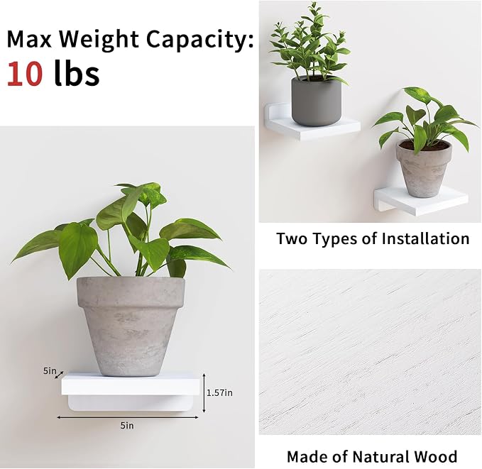 Fixwal Small Shelf for Wall, Rustic Wood Floating Wall Mounted Shelves for - Image 3