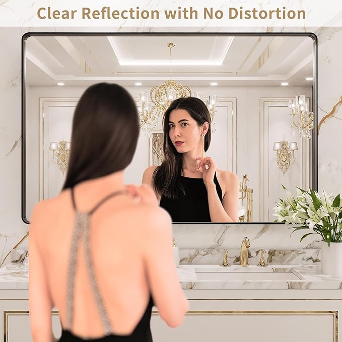 LOAAO 55X36 Inch Black Metal Framed Bathroom Mirror - Image 2