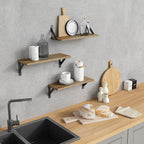 Floating Shelves with Black Metal Brackets Set of 3, Light Wood Wall Bookshelf - Image 2