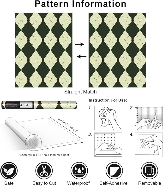 Simon&Siff Retro Peel and Stick Wallpaper Black and Green Wallpaper Vintage - Image 9