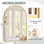 Arched Wall Mirror 38x26 Inch Gold Bathroom Vanity Mirror - Image 3
