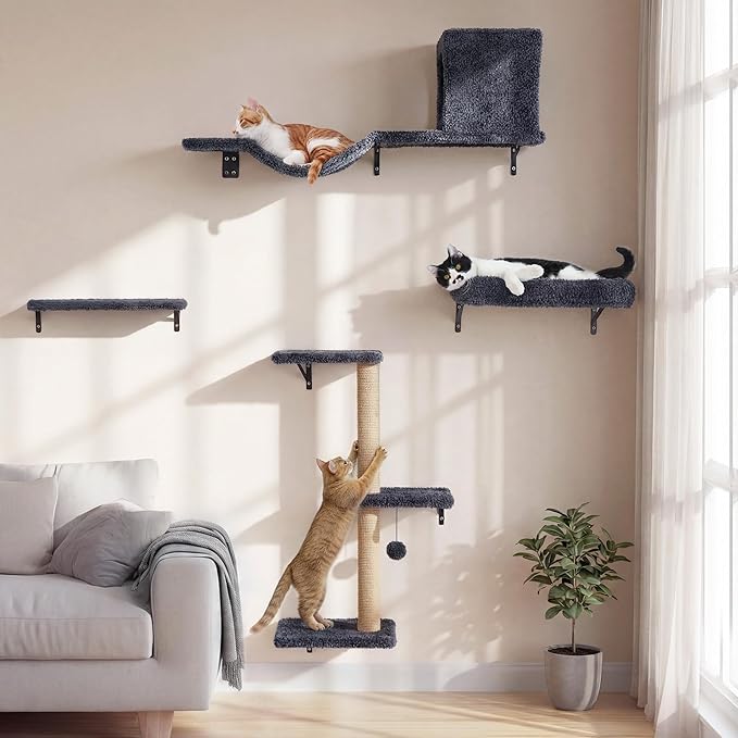 FUKUMARU Cat Wall Shelves, Stable & Safe 5 in 1 Cat Walls Furniture Set by FUKUMARU