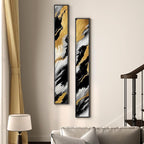 Framed Long Narrow Vertical Abstract Wall Art Set, 2 Piece Black White Gold - Image 2