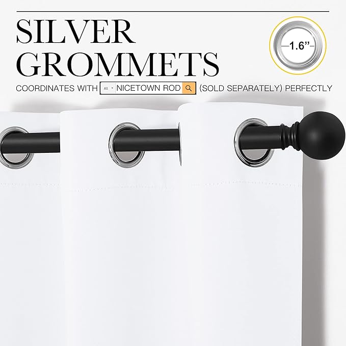 NICETOWN White Samll Window Blackout Curtain Panels, 50% Light Blocking Curtains - Image 3