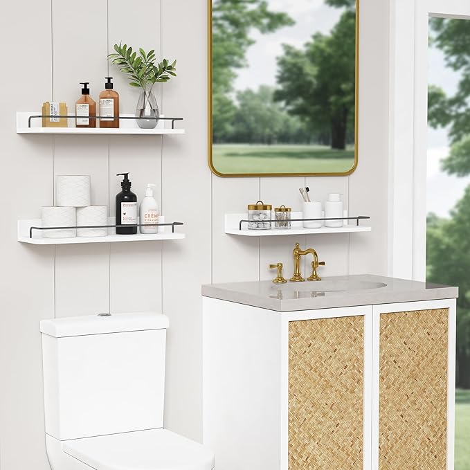 Forbena White Floating Shelves Bathroom Shelves Over Toilet Set of 3, Bathroom - Image 2
