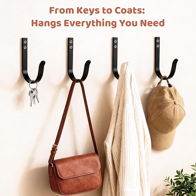 Wall Hooks for Hanging, Large Coat Hooks Wall Mount, Heavy Duty Screw in Metal - Image 2