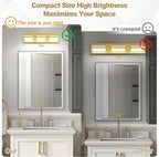Modern LED Small Bathroom Lights Fixtures 3-Light, Metal Gold Acrylic Wall - Image 3