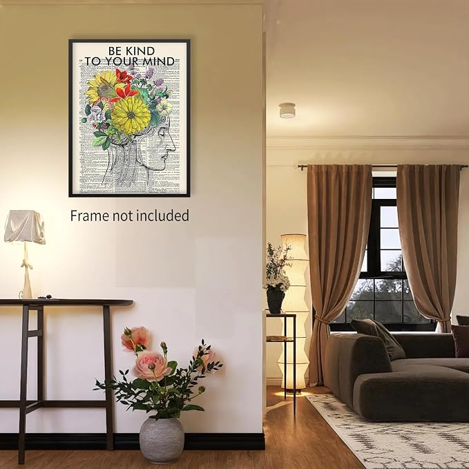 Be Kind To Your Mind Quote Poster Prints Mental Health Canvas Wall Art Vintage - Image 7