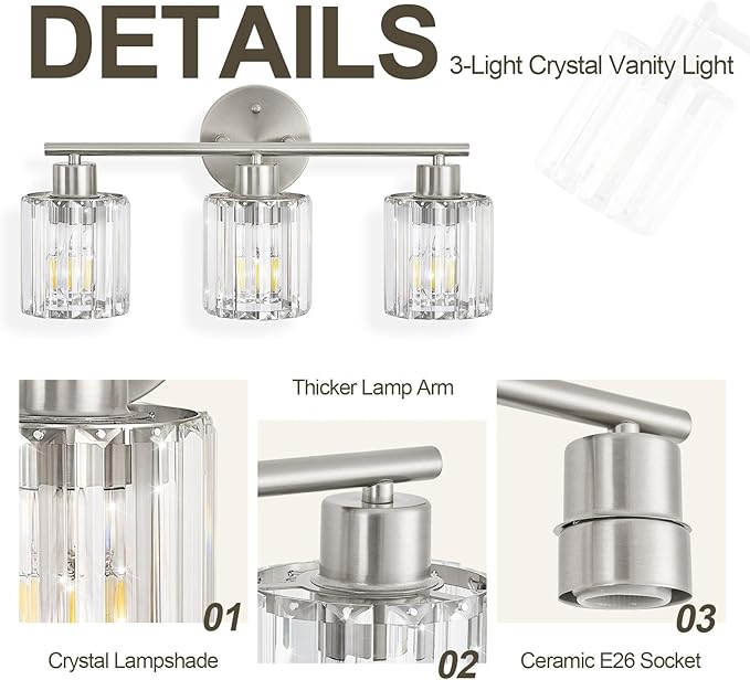 Crystal Bathroom Light Fixtures, Bathroom Lighting Fixtures Over Mirror - Image 4