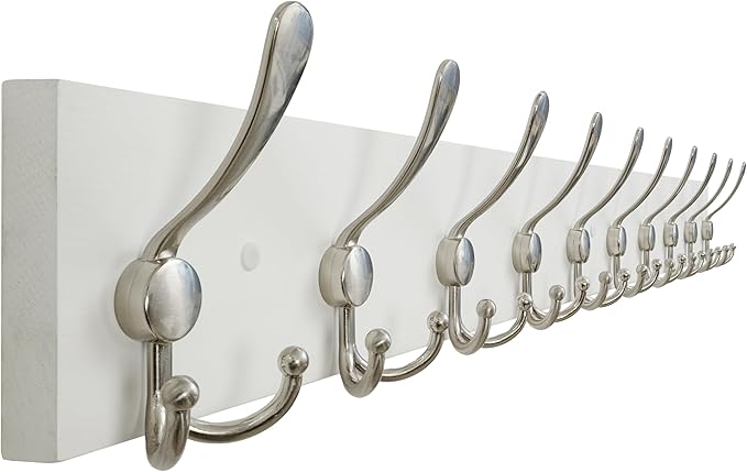 SKOLOO Creations White Solid Wood Wall Mounted Coat Rack, 10 Hooks, 38-1/8" Long by SKOLOO