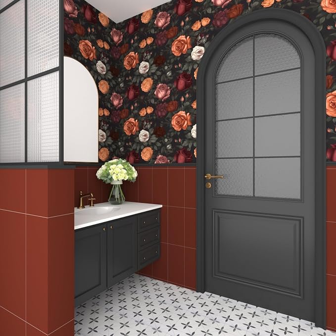Vintage Floral Peel and Stick Wallpaper Dark Black Rose Floral Contact Paper - Image 8