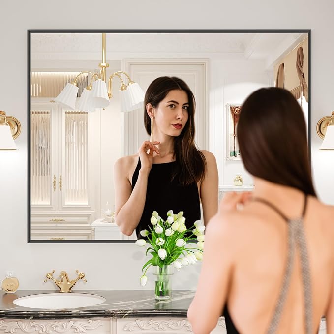 LOAAO Black Bathroom Mirror 48"X40" - Image 2
