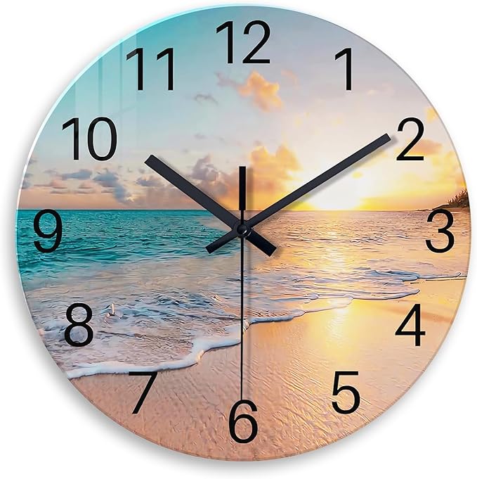 Blue Wall Clock Silent Glass Beach Wall Clock by Constantplanet%E6%97%97%E8%88%B0%E5%BA%97