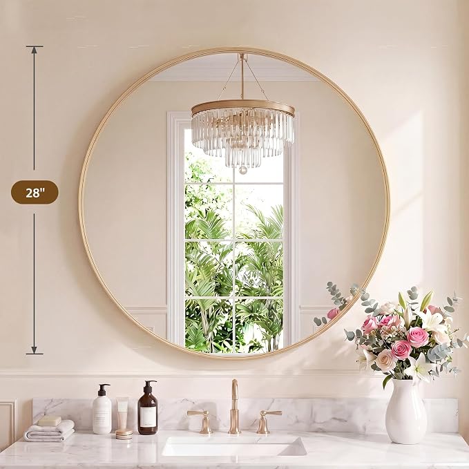 NEWBULIG 28-Inch Round Wall Mirror, Bathroom Wall Circle Mirror - Image 2
