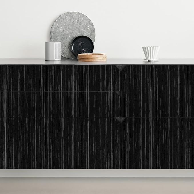 Black Grasscloth Peel and Stick Wallpaper Texture Contact Paper A Set of 15.7" - Image 3
