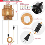 Plug-in Boho Wall Sconces Set of 2, Handwoven Rattan Wall Lights - Image 2