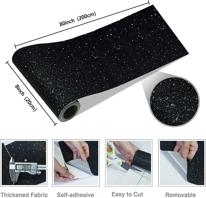 CRE8TIVE Black Glitter Wallpaper Border Peel and Stick Wall Border Sparkle - Image 8