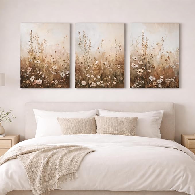 CHTEXA Wildflower Wall Art Canvas Set of 3, Rustic Neutral Botanical Prints - Image 6