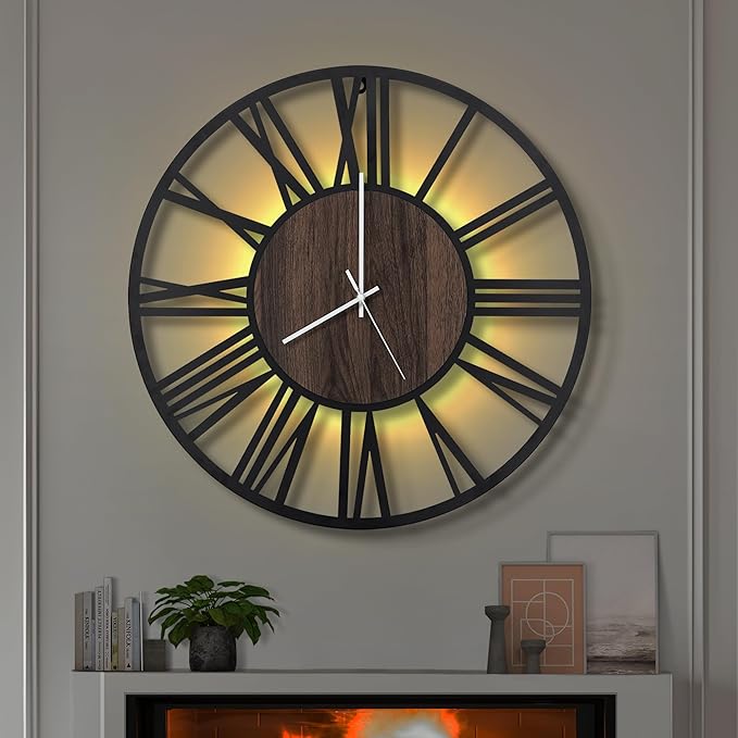LEIKE Large LED Wall Clocks, Non Ticking, Battery Operated Rustic Round Modern by LEIKEWALLCLOCK